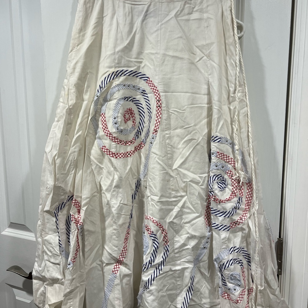 Maxi A-Line Skirt in White and Blue